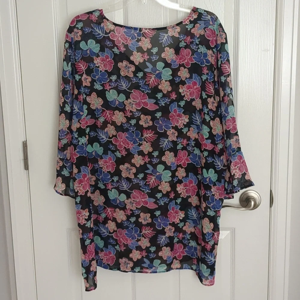 Blair Semi Sheer Floral Blouse - 2X